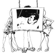 illustration of viewer limbs visible behind a free-hung print